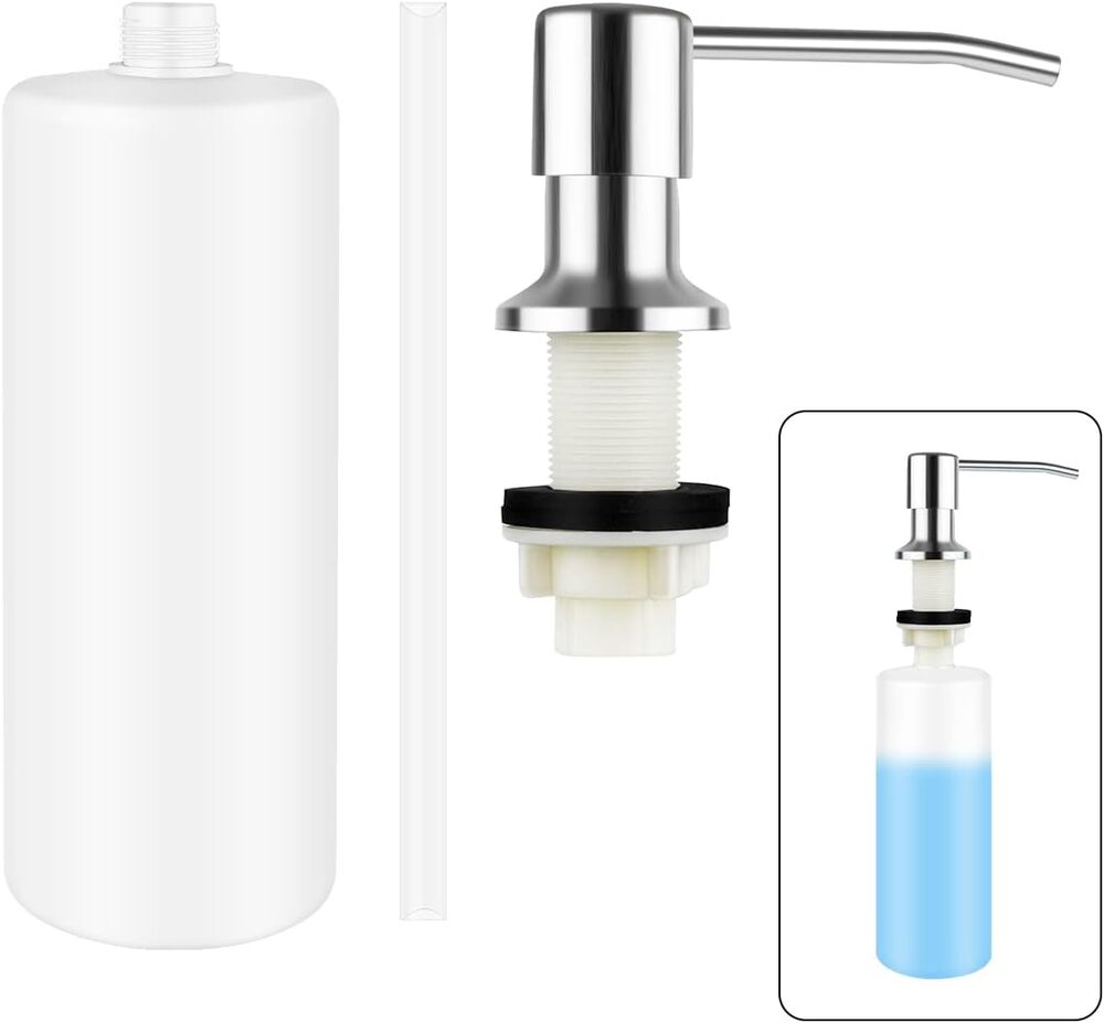Soap Dispenser for Kitchen Sink Stainless Steel with 17OZ Liquid Bottle (Silver)